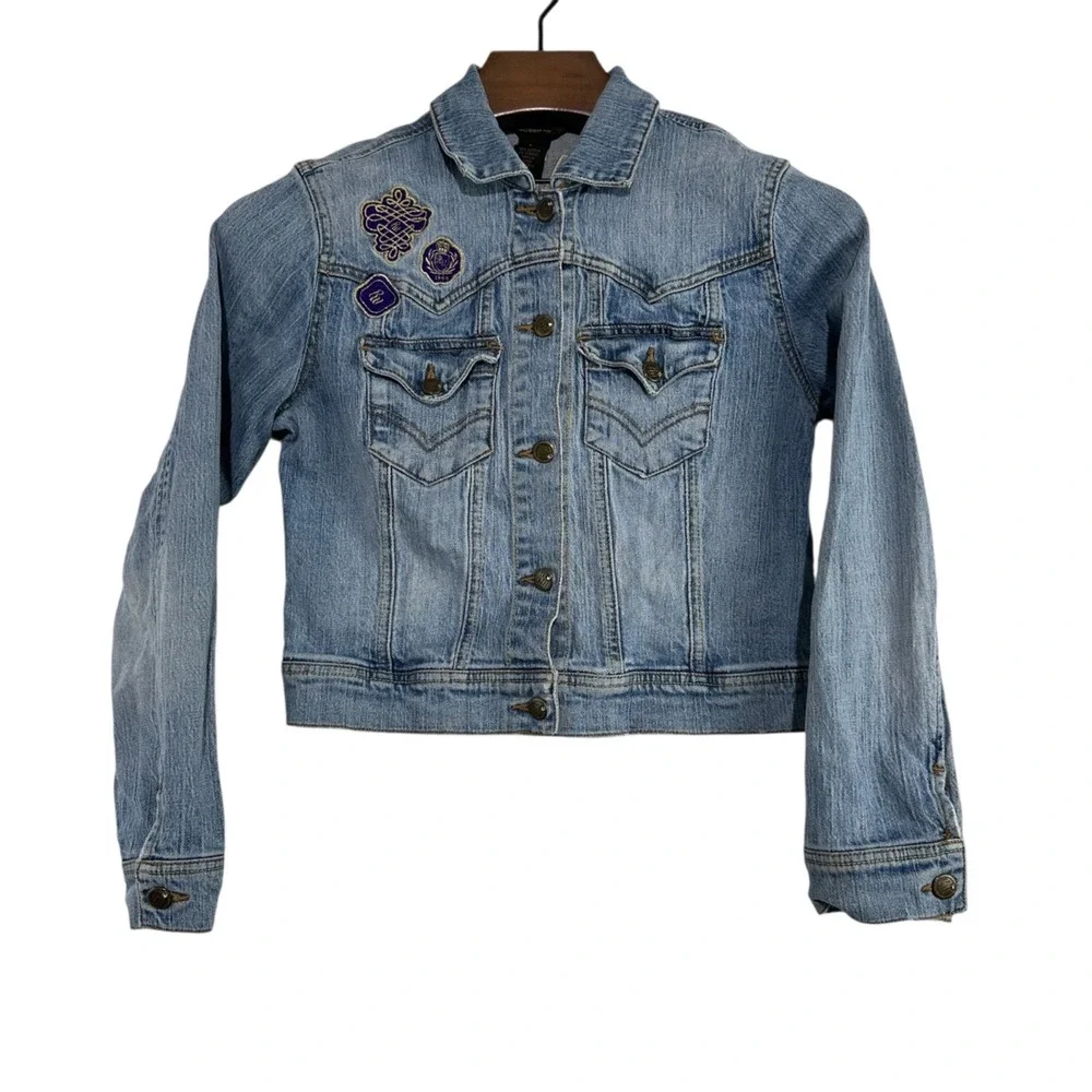 ROCAWEAR‎ Woman's Junior/Kids Light Wash Denim Trucker Jacket Y2K Size Large